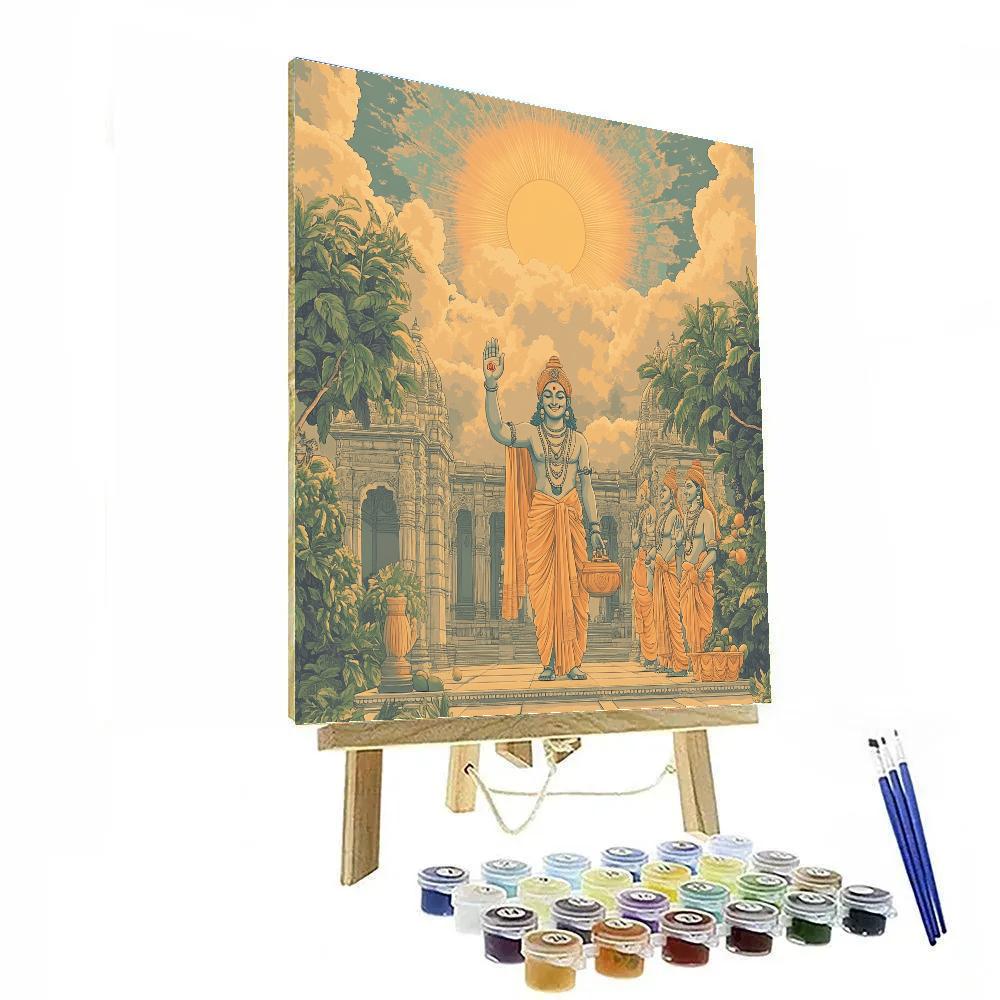 Temple Courtyard With Brahma Dawn Paint by numbers art