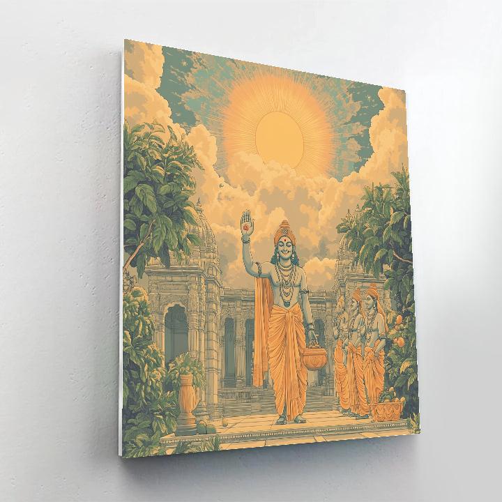 Temple Courtyard With Brahma Dawn Paint by numbers art