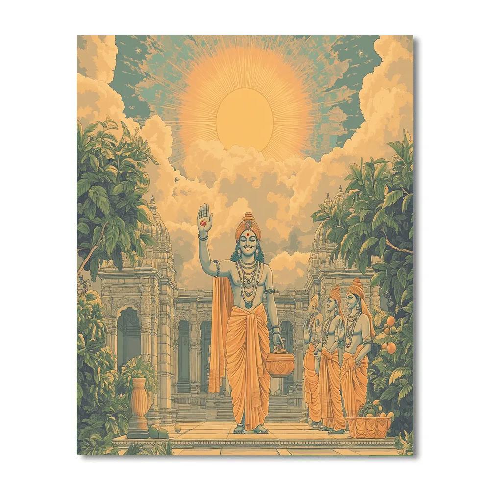 Temple Courtyard With Brahma Dawn Paint by numbers art