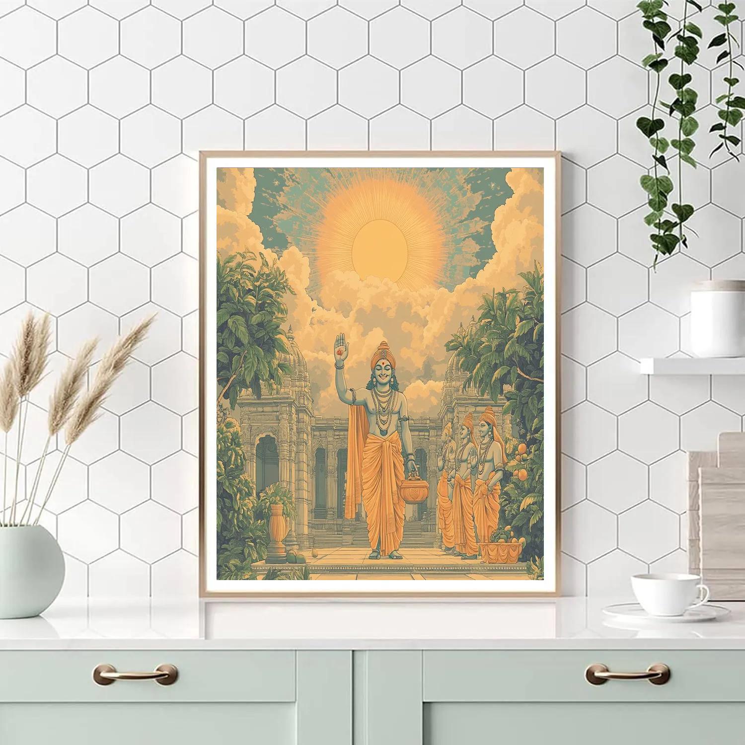 Temple Courtyard With Brahma Dawn Paint by numbers art