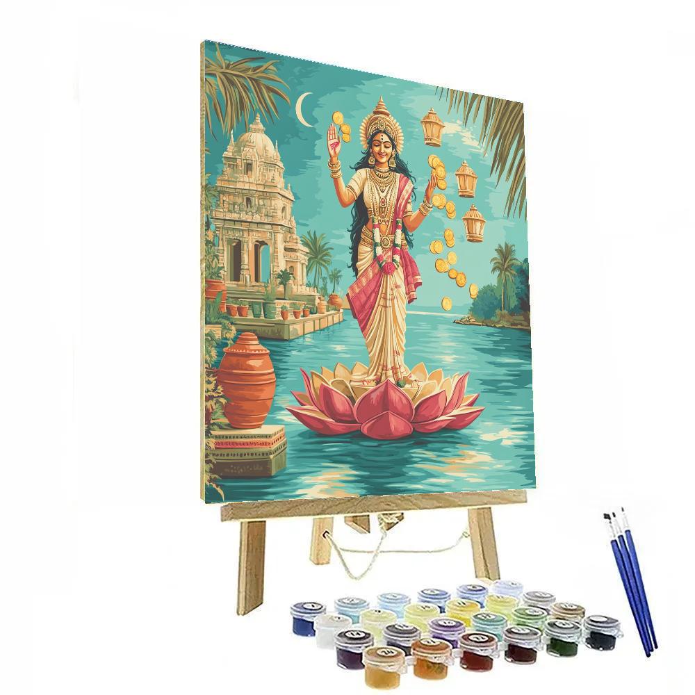Harbor Of Coin Lanterns With Lakshmi Paint by numbers art