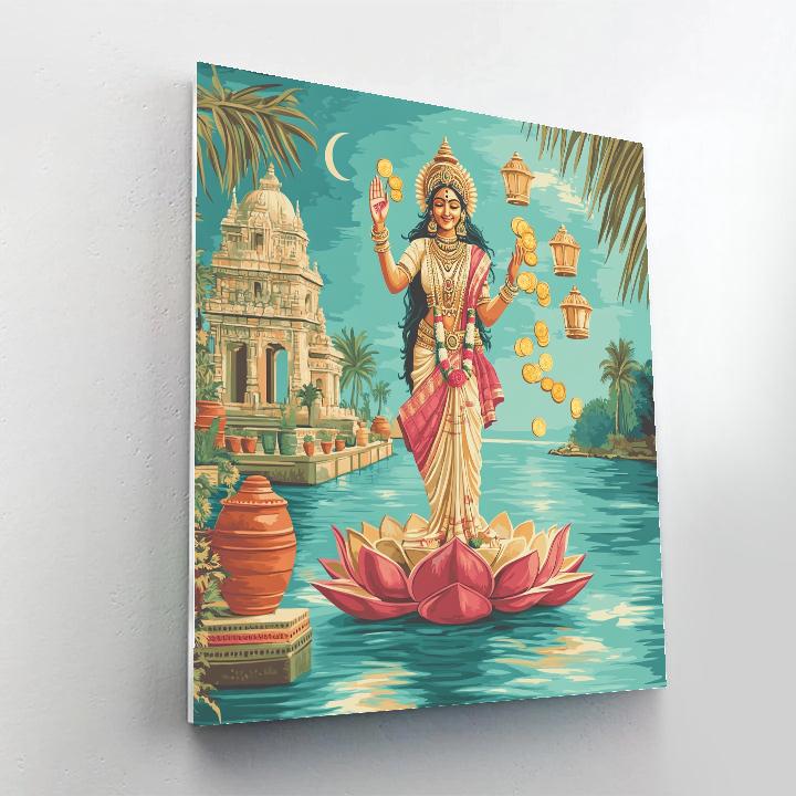 Harbor Of Coin Lanterns With Lakshmi Paint by numbers art