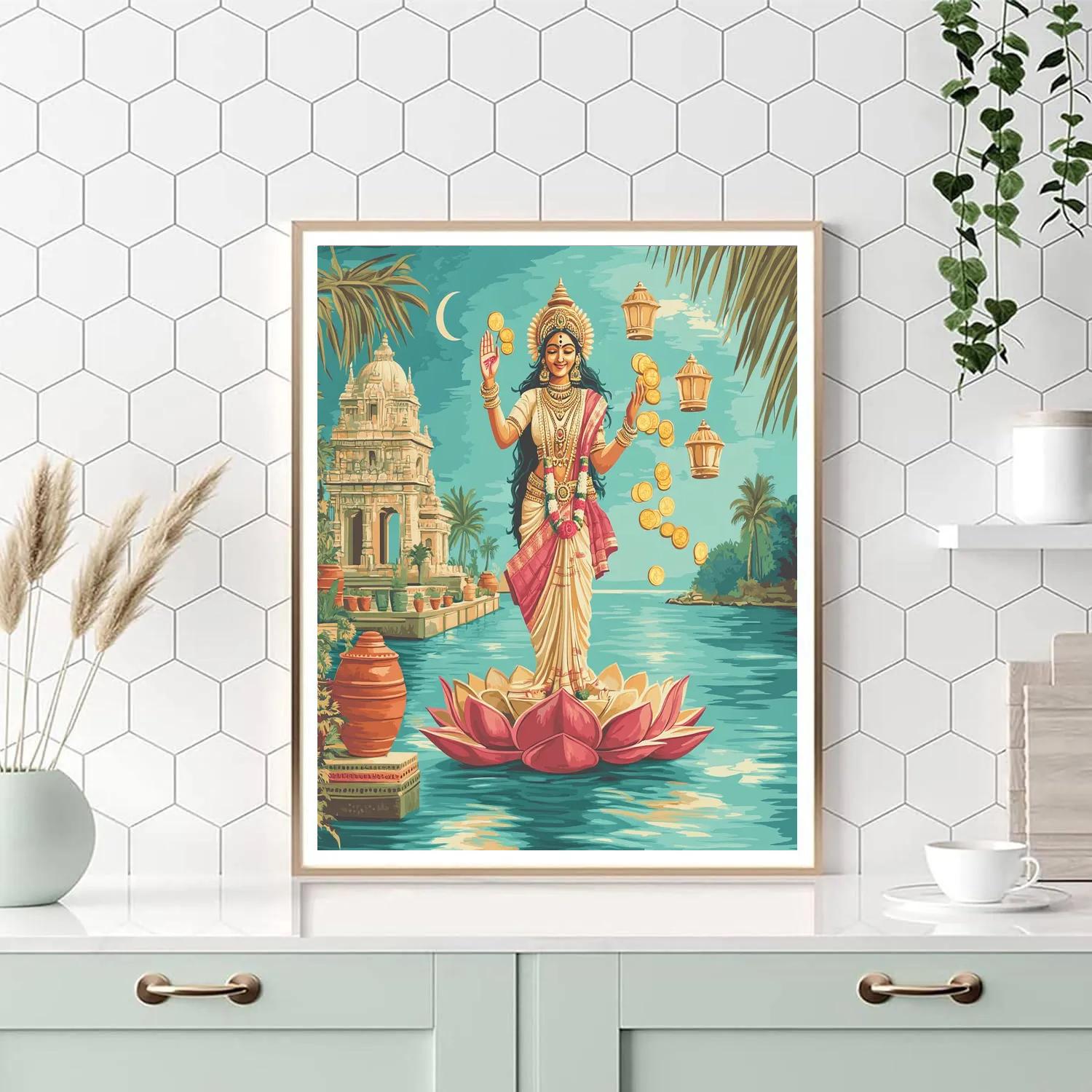 Harbor Of Coin Lanterns With Lakshmi Paint by numbers art