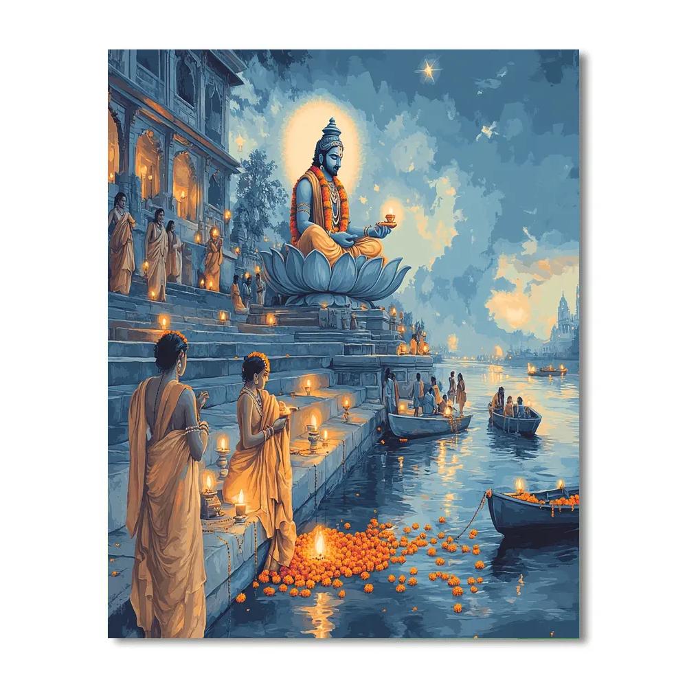 River Ghat Offerings To Brahma paint by color