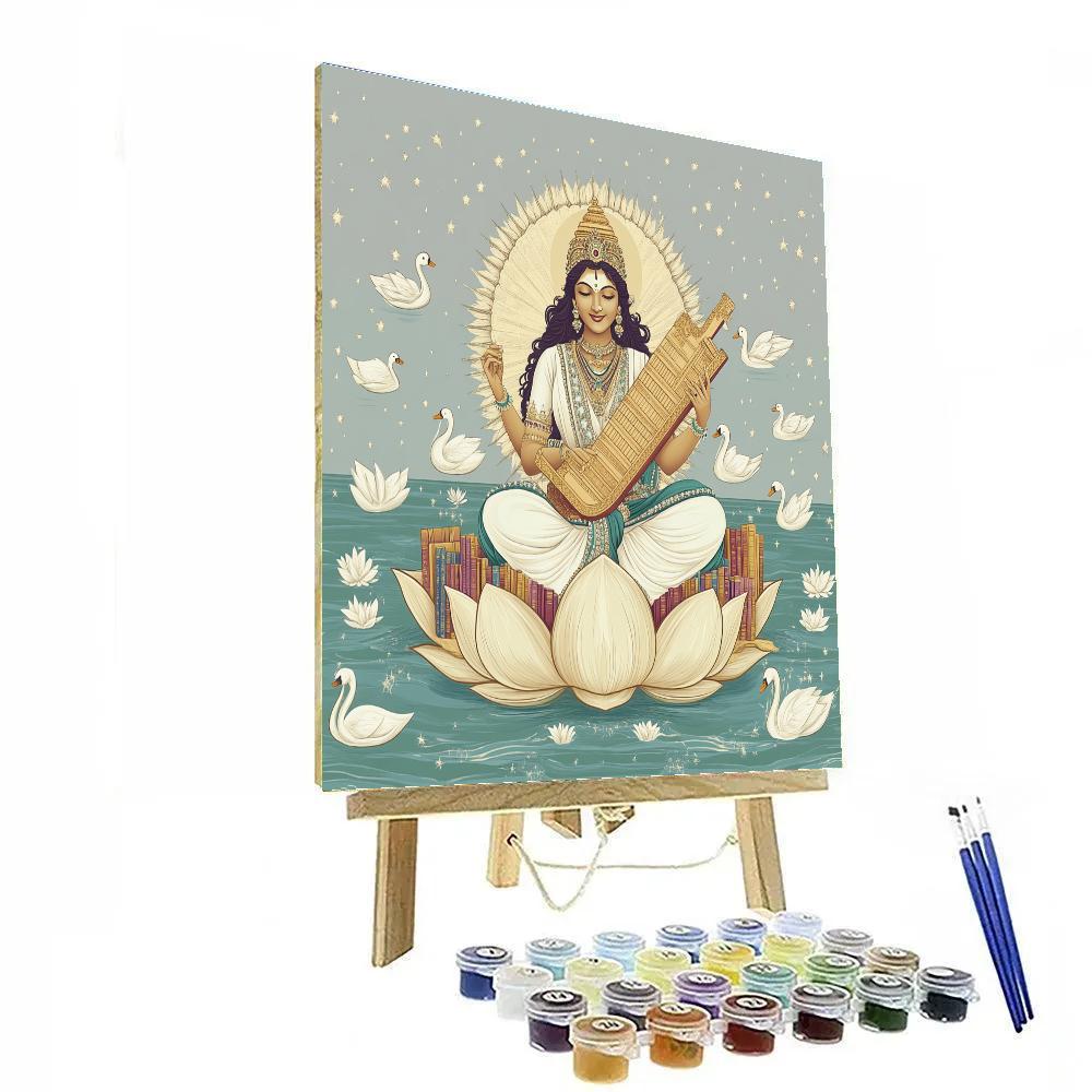 Saraswati In The Floating Library Lotus Paint by numbers kits