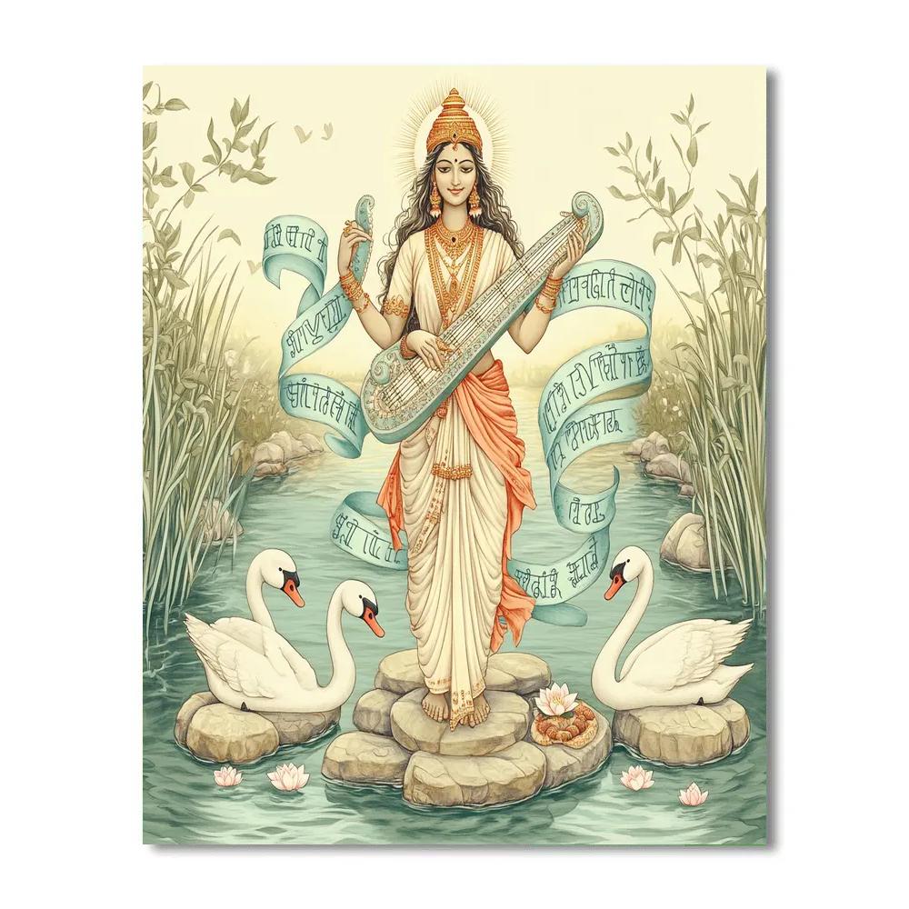 Saraswati Tuning The River Of Letters Painting by numbers kit