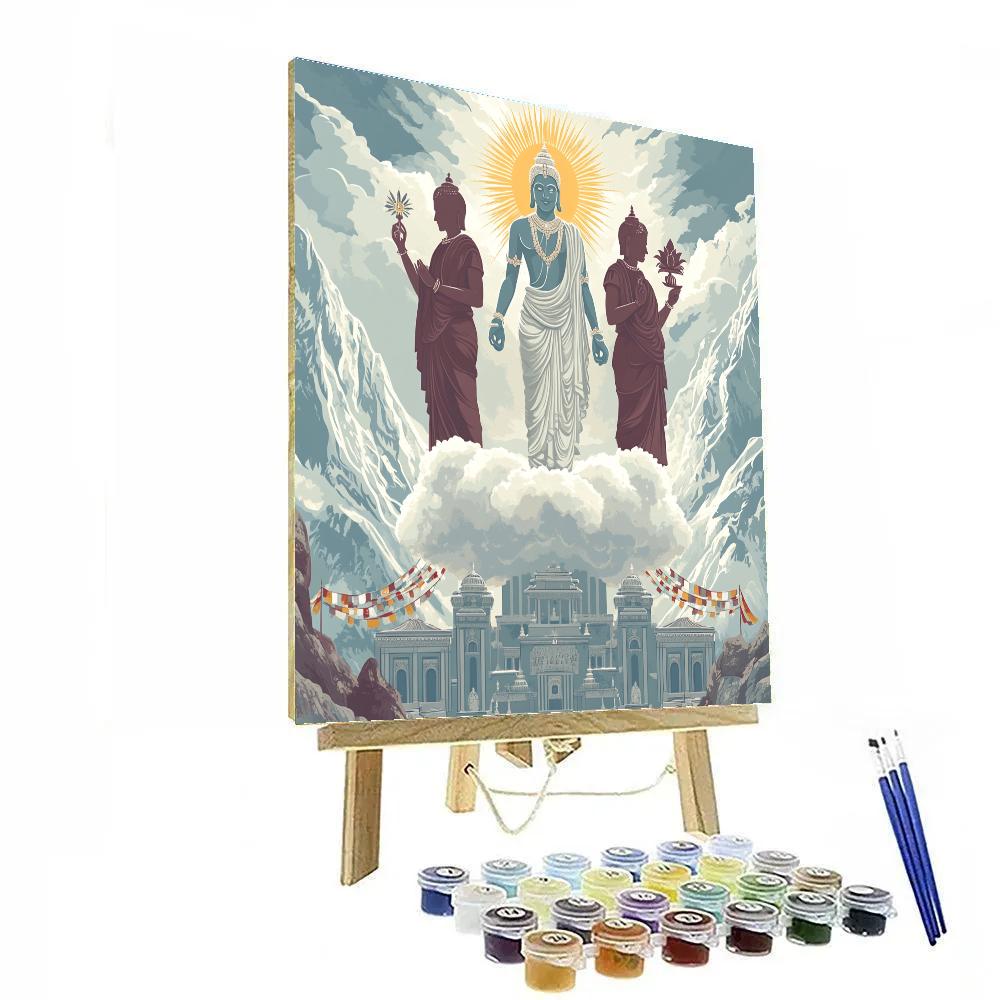 Brahma Crowned Over Mountain Monastery Painting by numbers kit