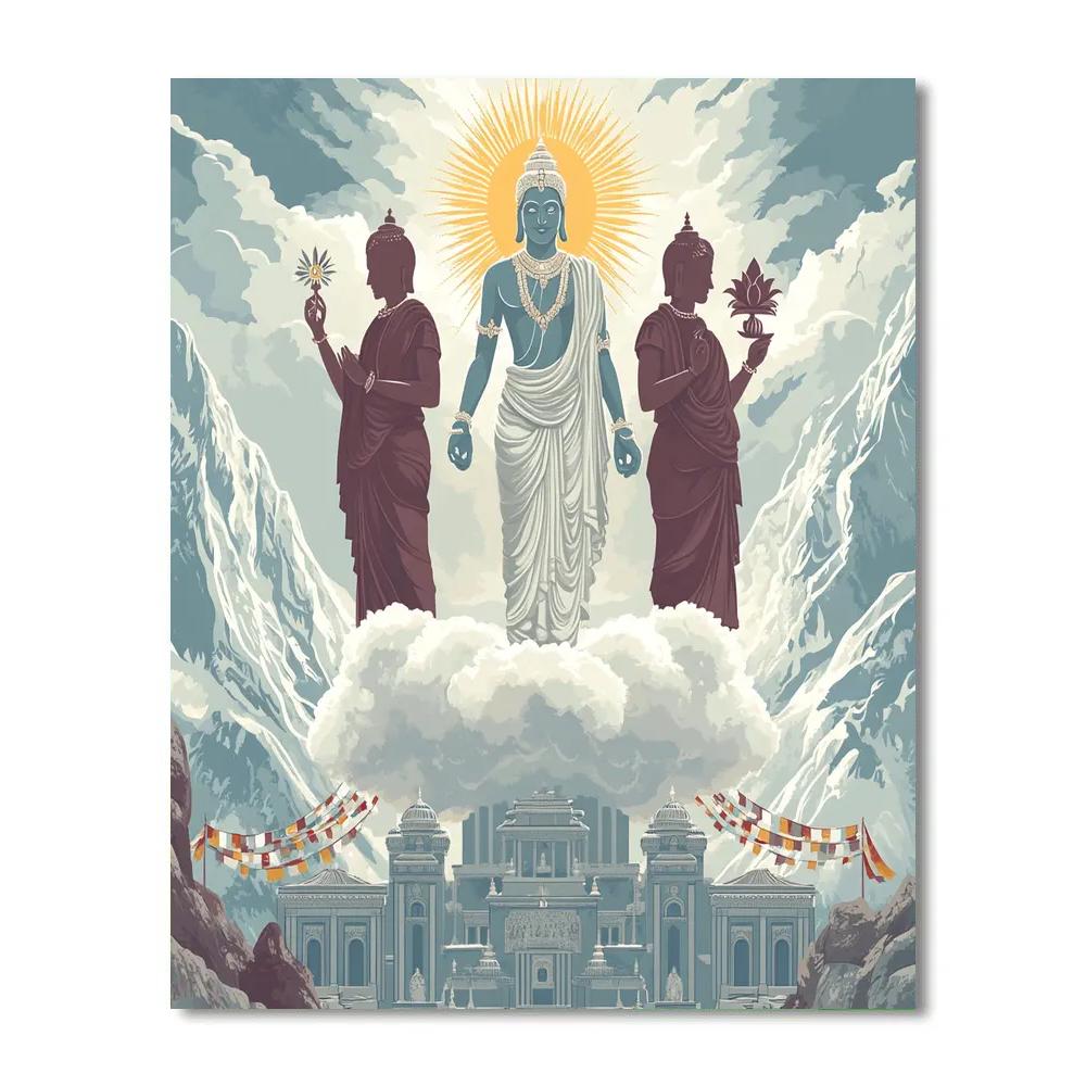 Brahma Crowned Over Mountain Monastery Painting by numbers kit