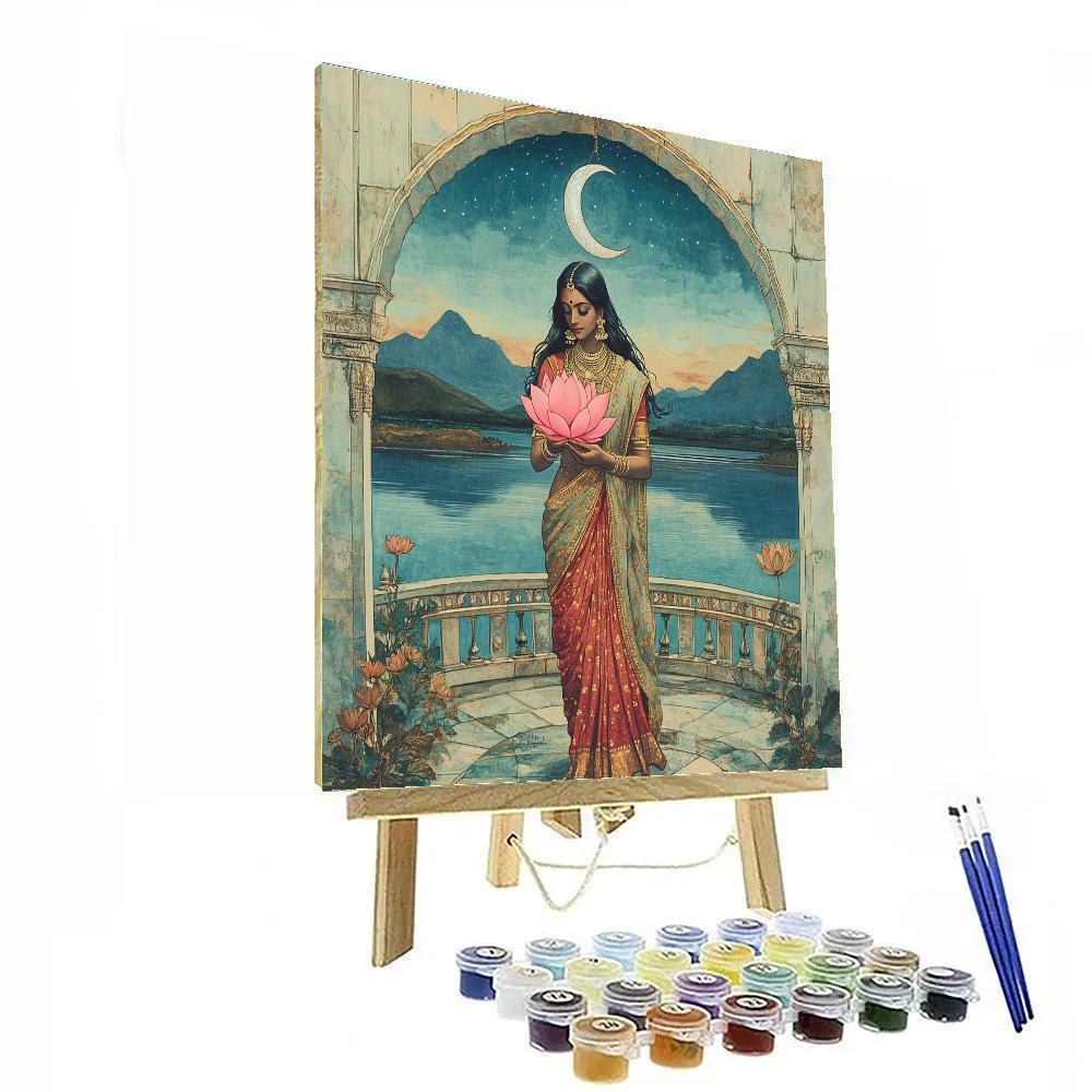 Lotus Pavilion With Parvati In Moonlight paint by numbers