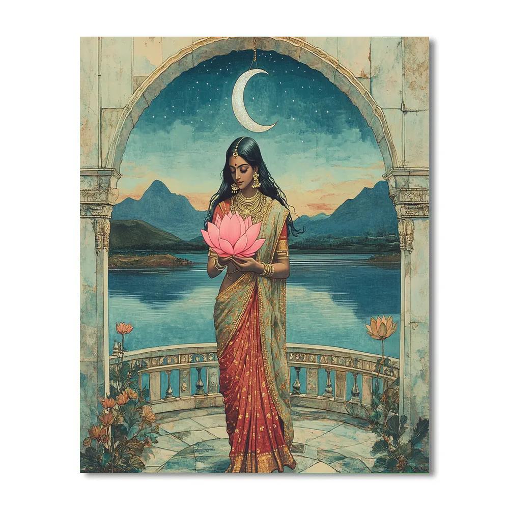 Lotus Pavilion With Parvati In Moonlight paint by numbers