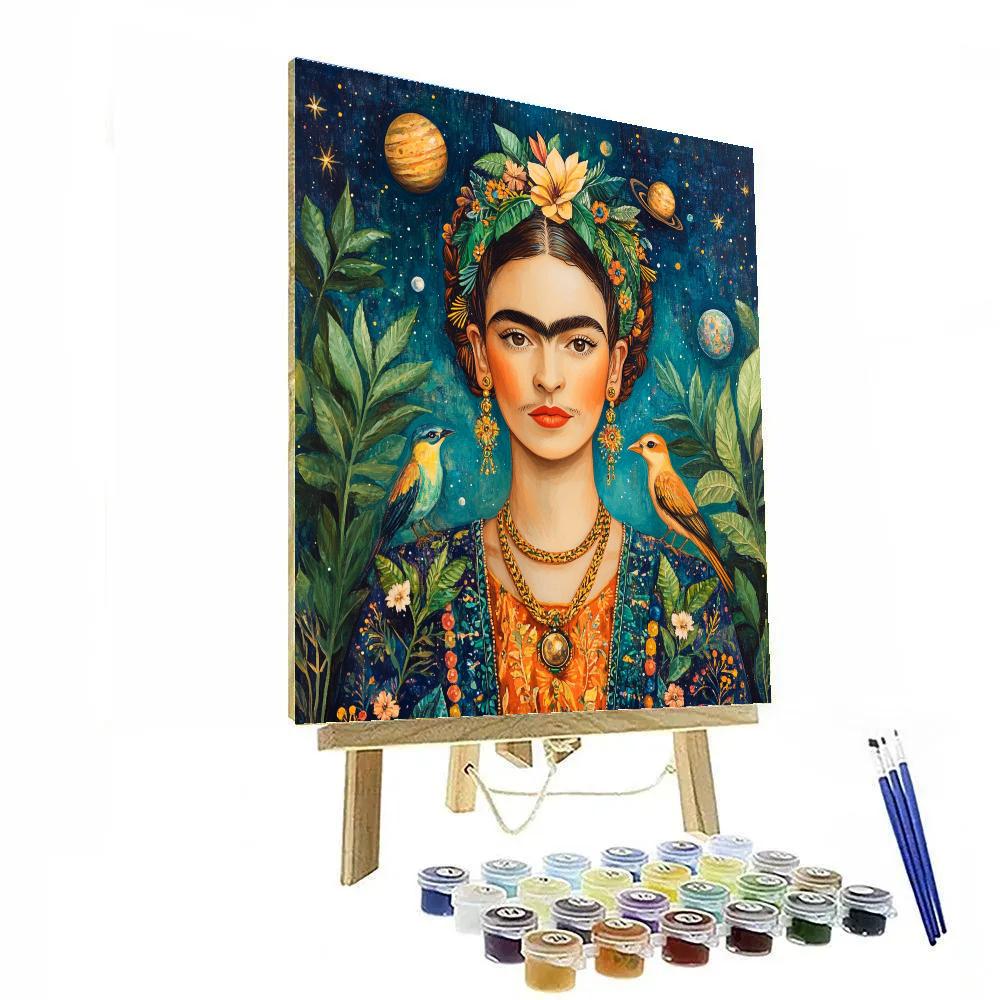 Frida Kahlo Inspired Portrait With Tropical Birds And Planets painting number kit