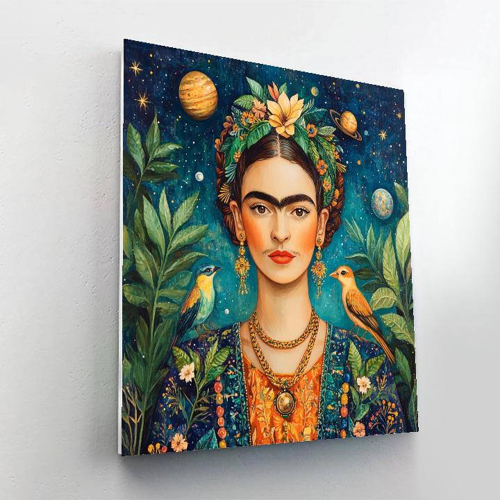 Frida Kahlo Inspired Portrait With Tropical Birds And Planets painting number kit