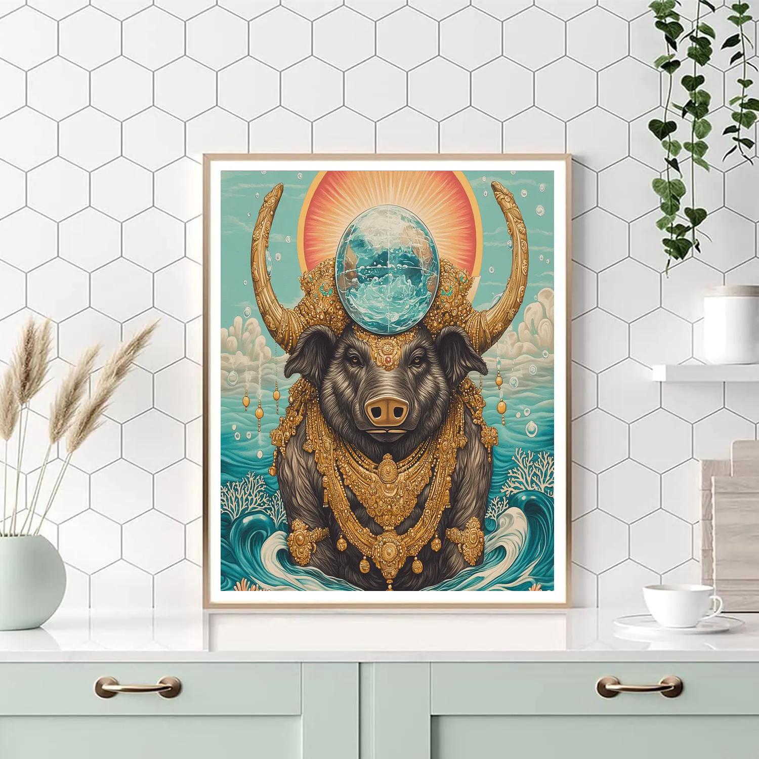 Varaha Lifting The Crystal Earth paint by color