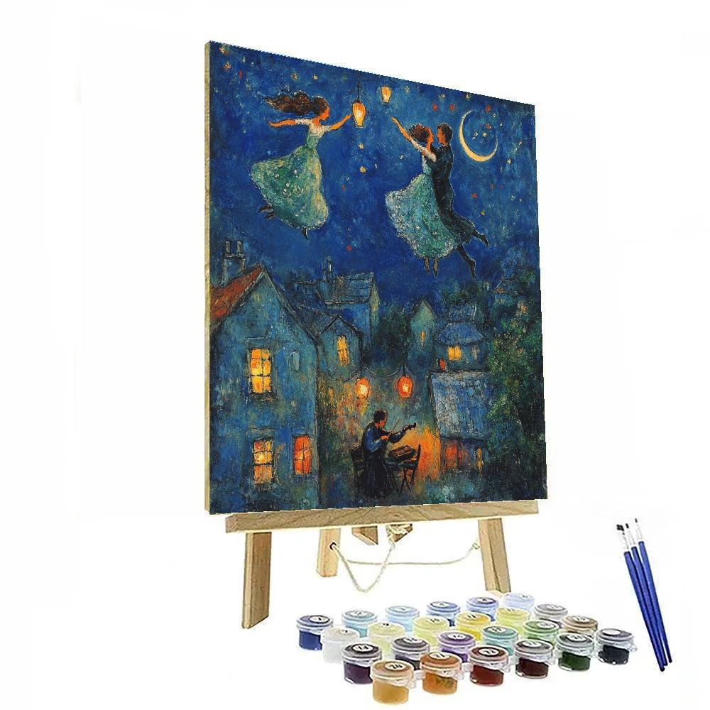 Marc Chagall Inspired Lovers Dancing Above A Village Festival Number painting