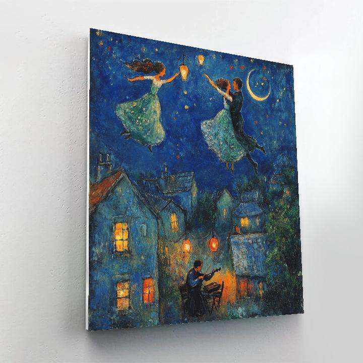 Marc Chagall Inspired Lovers Dancing Above A Village Festival Number painting