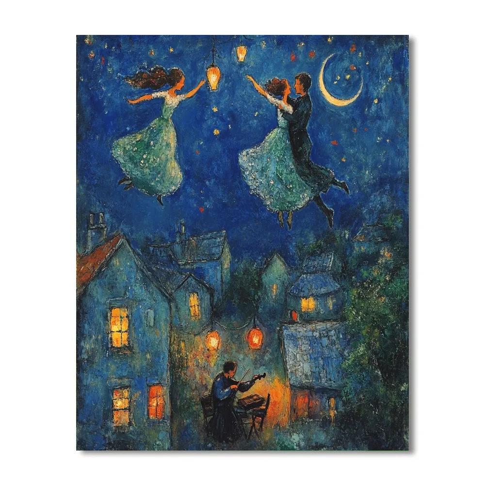Marc Chagall Inspired Lovers Dancing Above A Village Festival Number painting