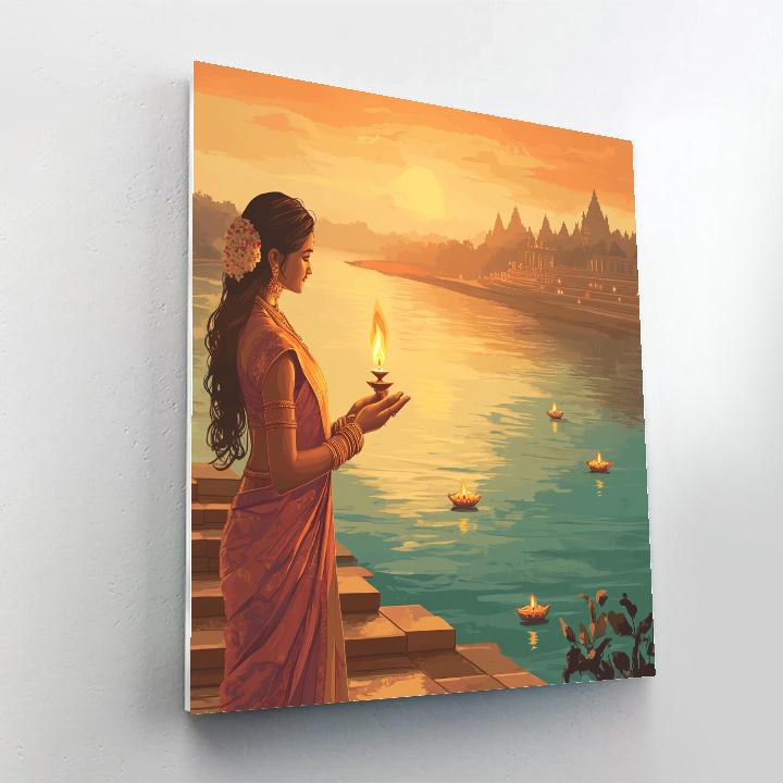 Riverbank Aarti Parvati In Soft Dawn Number painting