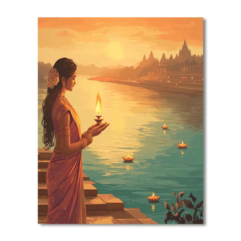 Riverbank Aarti Parvati In Soft Dawn Number painting