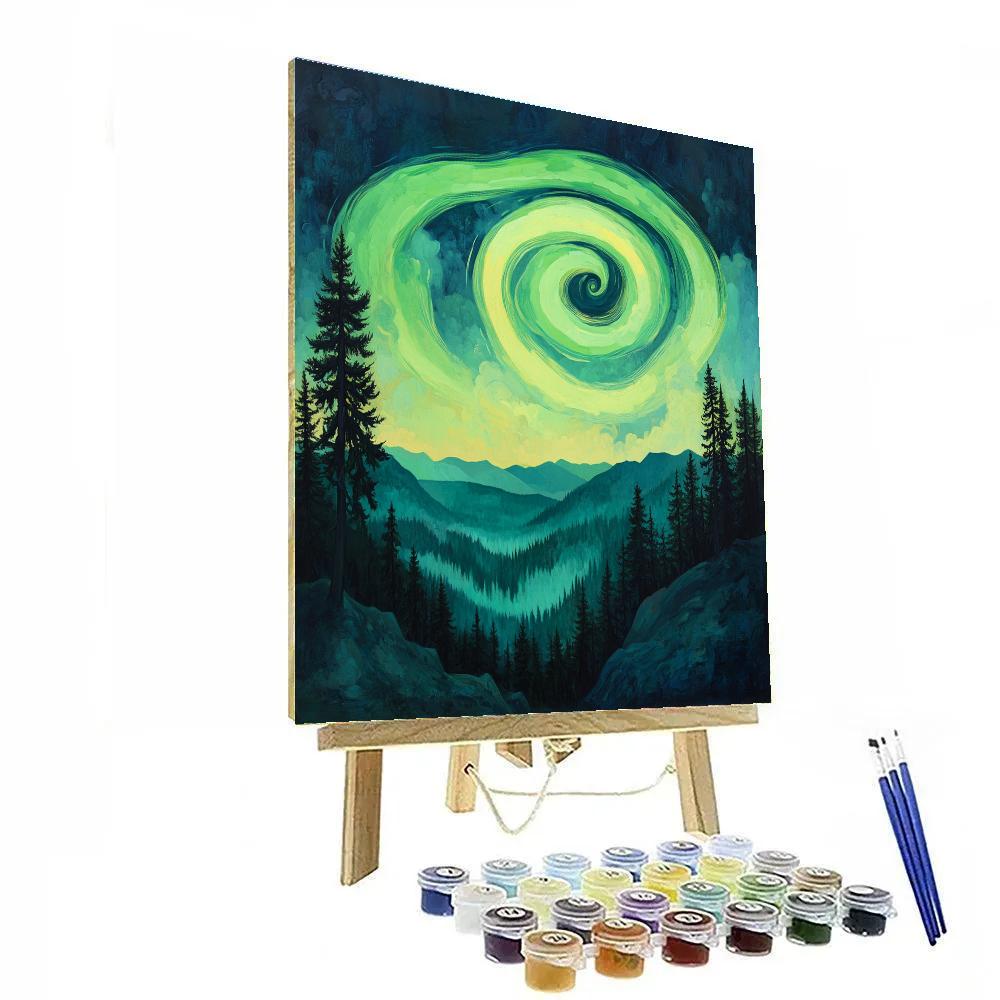 Edvard Munch Inspired Aurora Spirals Through Enchanted Pine Valley Paint by numbers kits