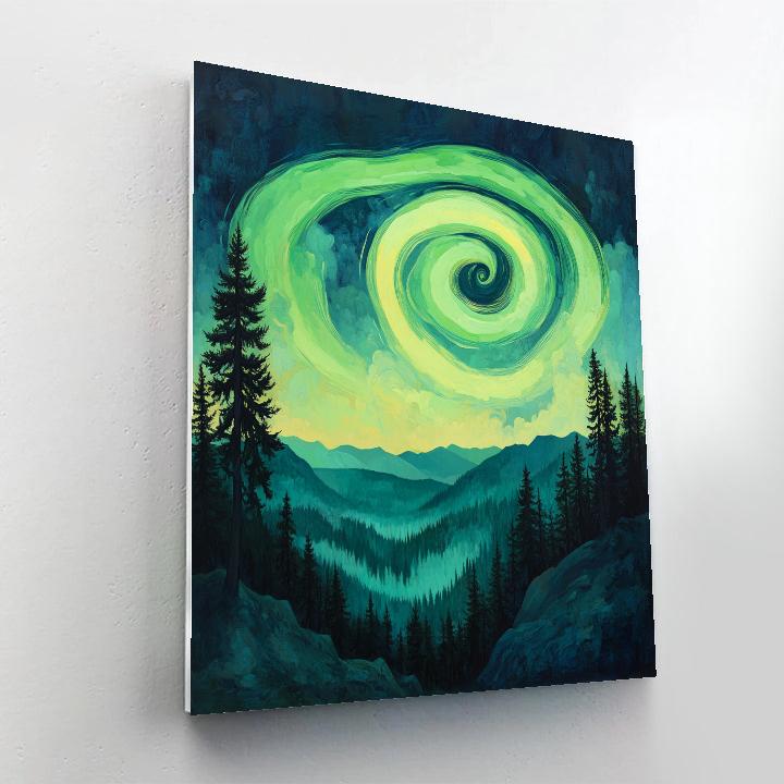 Edvard Munch Inspired Aurora Spirals Through Enchanted Pine Valley Paint by numbers kits