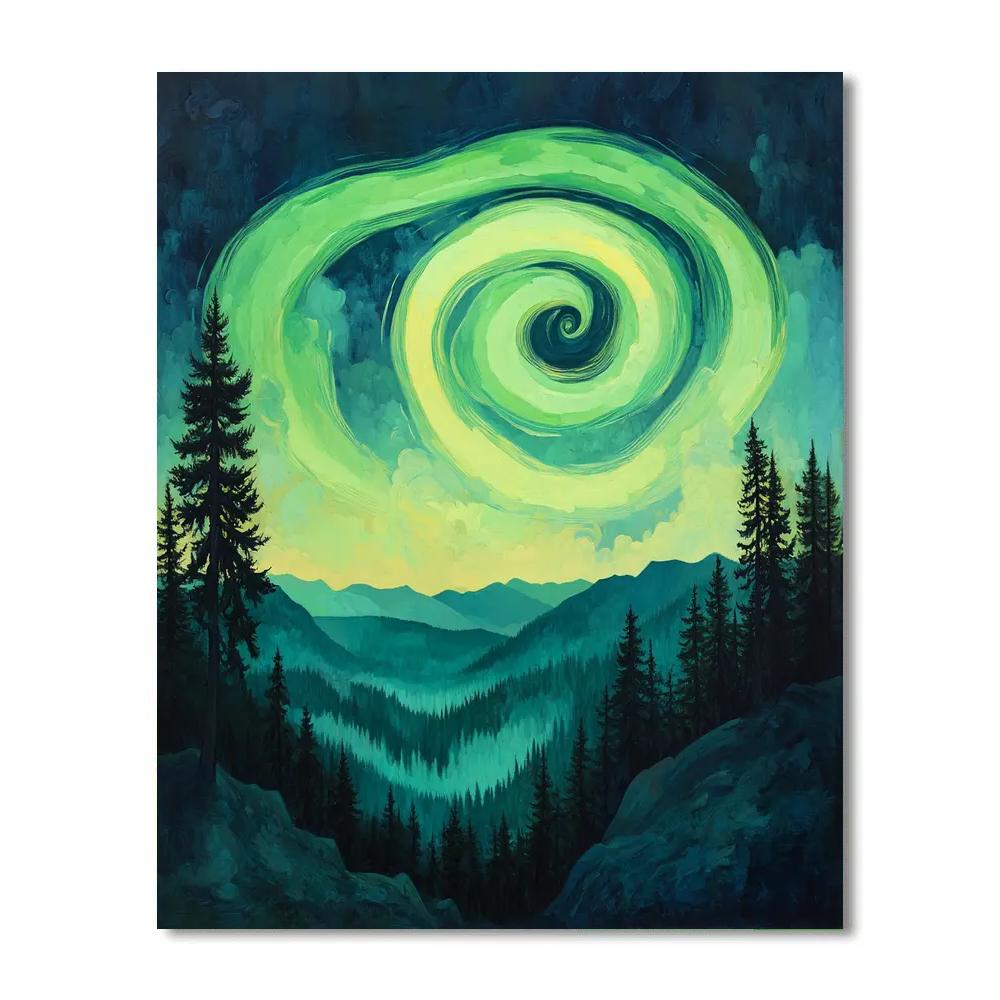 Edvard Munch Inspired Aurora Spirals Through Enchanted Pine Valley Paint by numbers kits