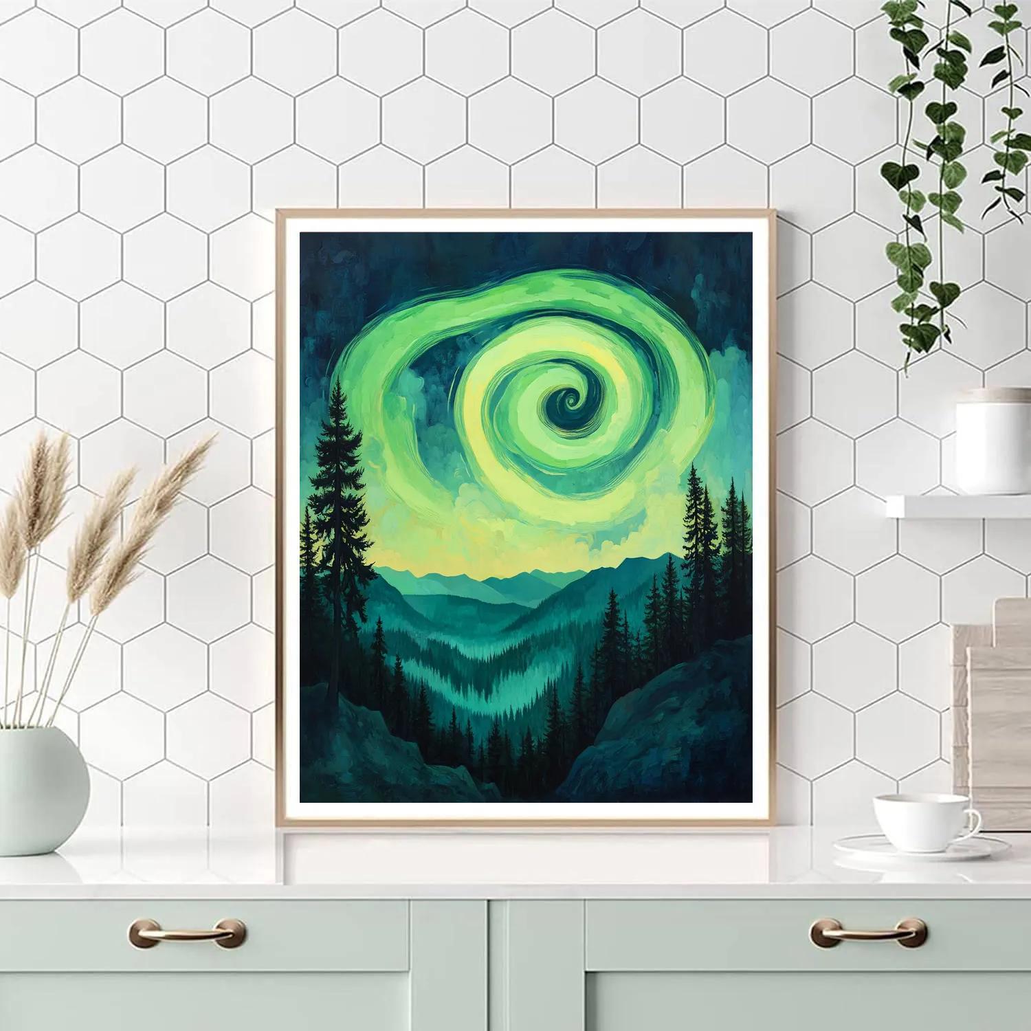 Edvard Munch Inspired Aurora Spirals Through Enchanted Pine Valley Paint by numbers kits