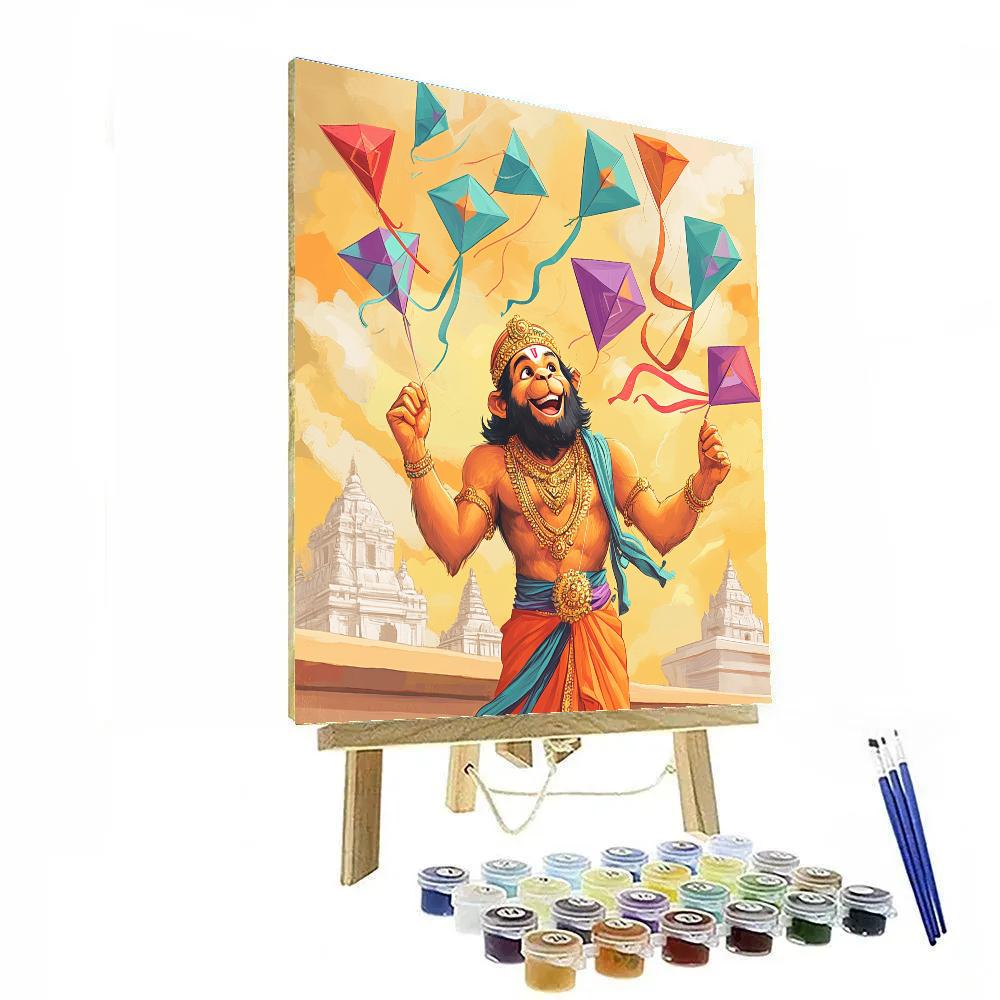Saffron Sky Hanuman Kite Festival paint by numbers