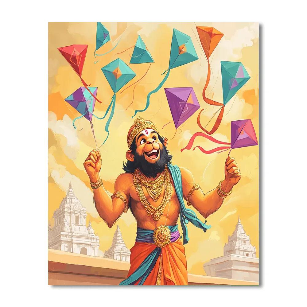 Saffron Sky Hanuman Kite Festival paint by numbers