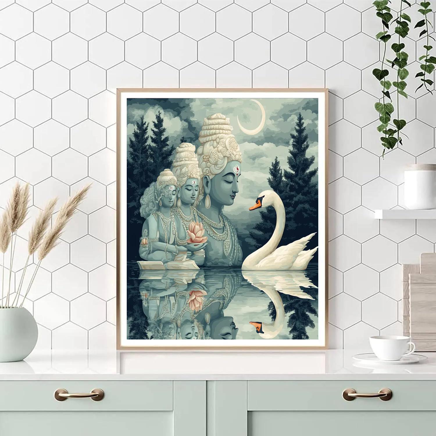 Brahma With Swan Over Mirror Lake paint by number