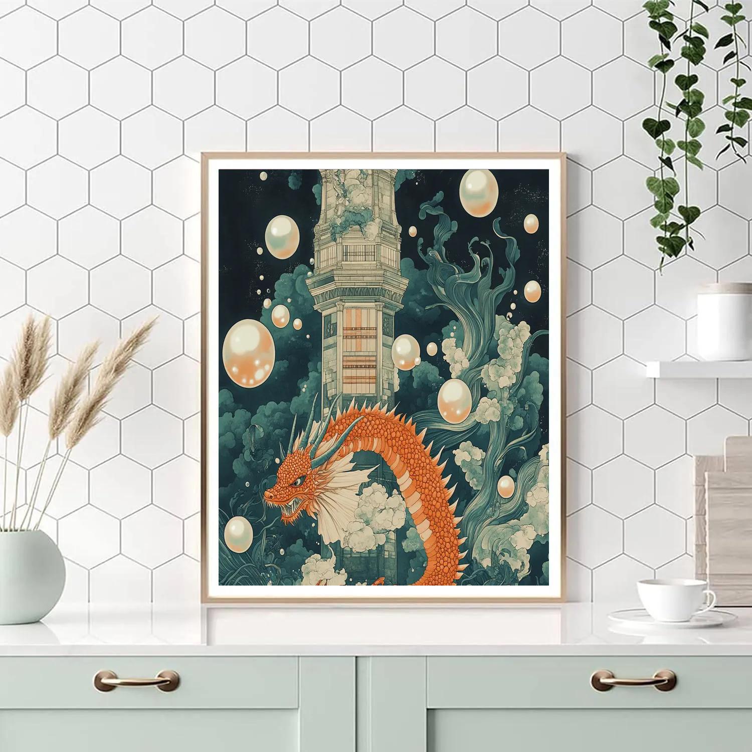 Undersea Library Dragon Reliquary Number painting