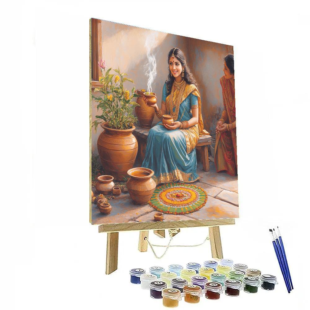 Tea Offering To Parvati In A Village Courtyard paint by number