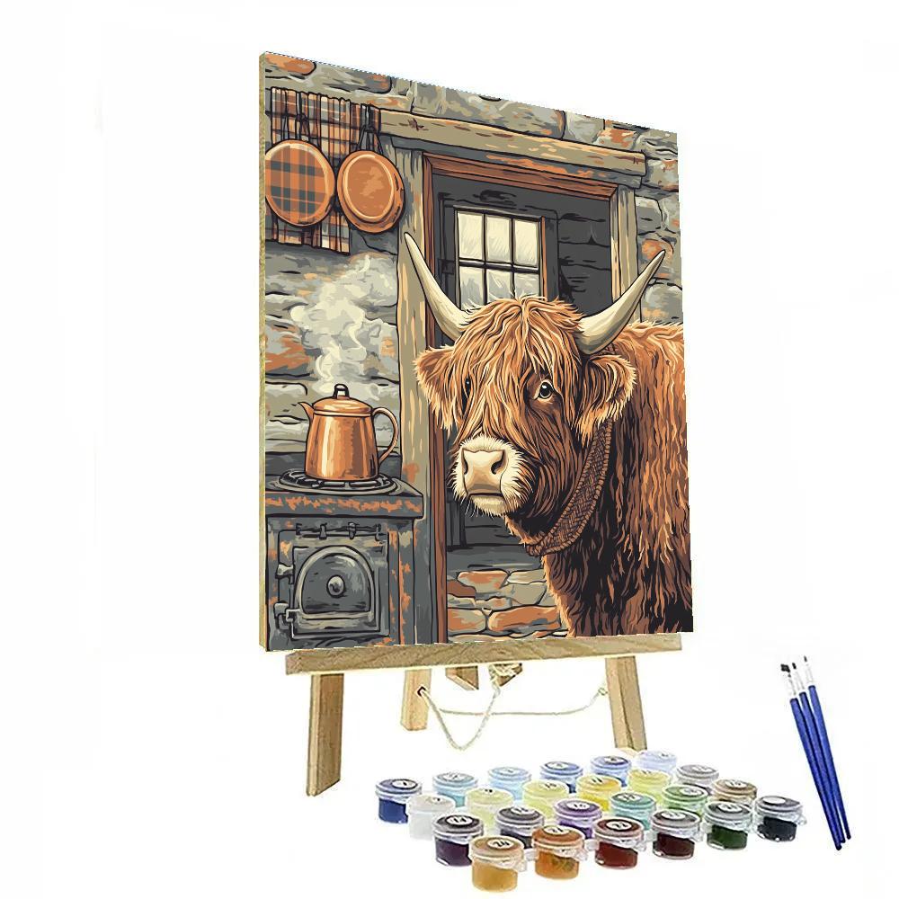 Highland Cow In The Crofthouse Kitchen Painting by numbers kit