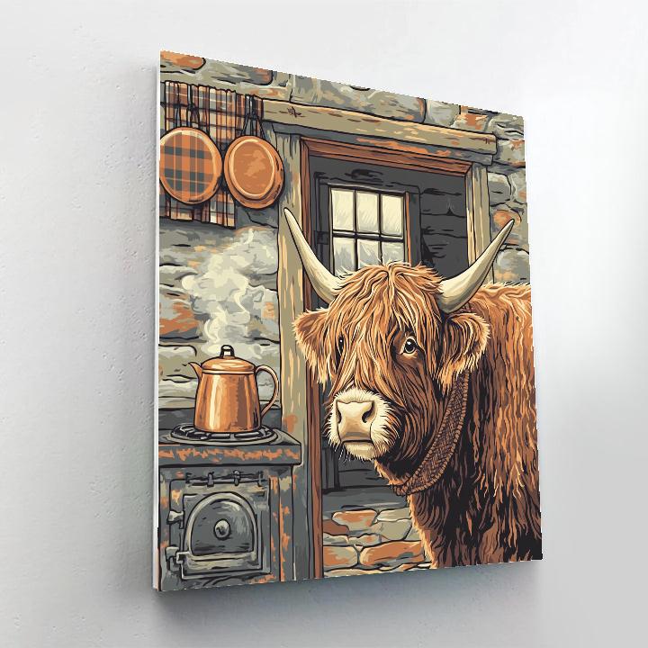 Highland Cow In The Crofthouse Kitchen Painting by numbers kit
