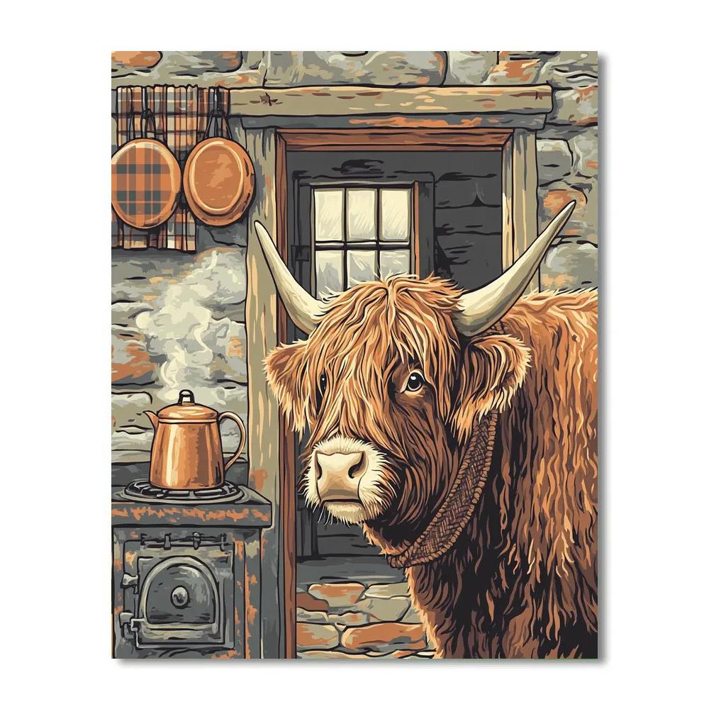 Highland Cow In The Crofthouse Kitchen Painting by numbers kit