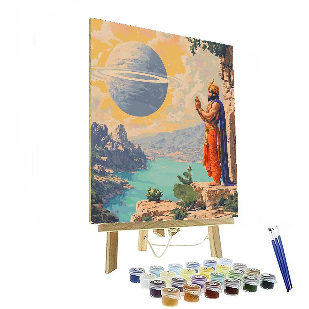 Hanuman Sunrise Sentinel On The Ringed Planet Cliff Paint by numbers art