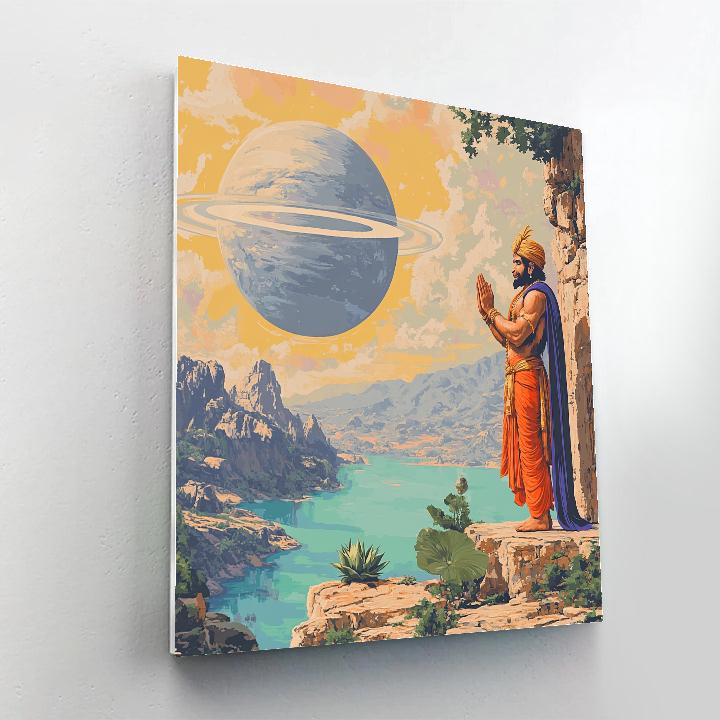 Hanuman Sunrise Sentinel On The Ringed Planet Cliff Paint by numbers art