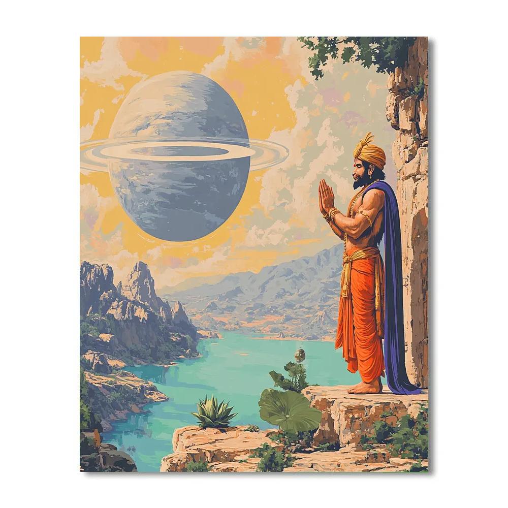 Hanuman Sunrise Sentinel On The Ringed Planet Cliff Paint by numbers art