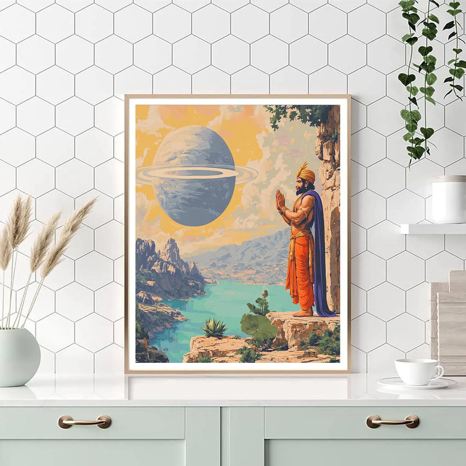 Hanuman Sunrise Sentinel On The Ringed Planet Cliff Paint by numbers art