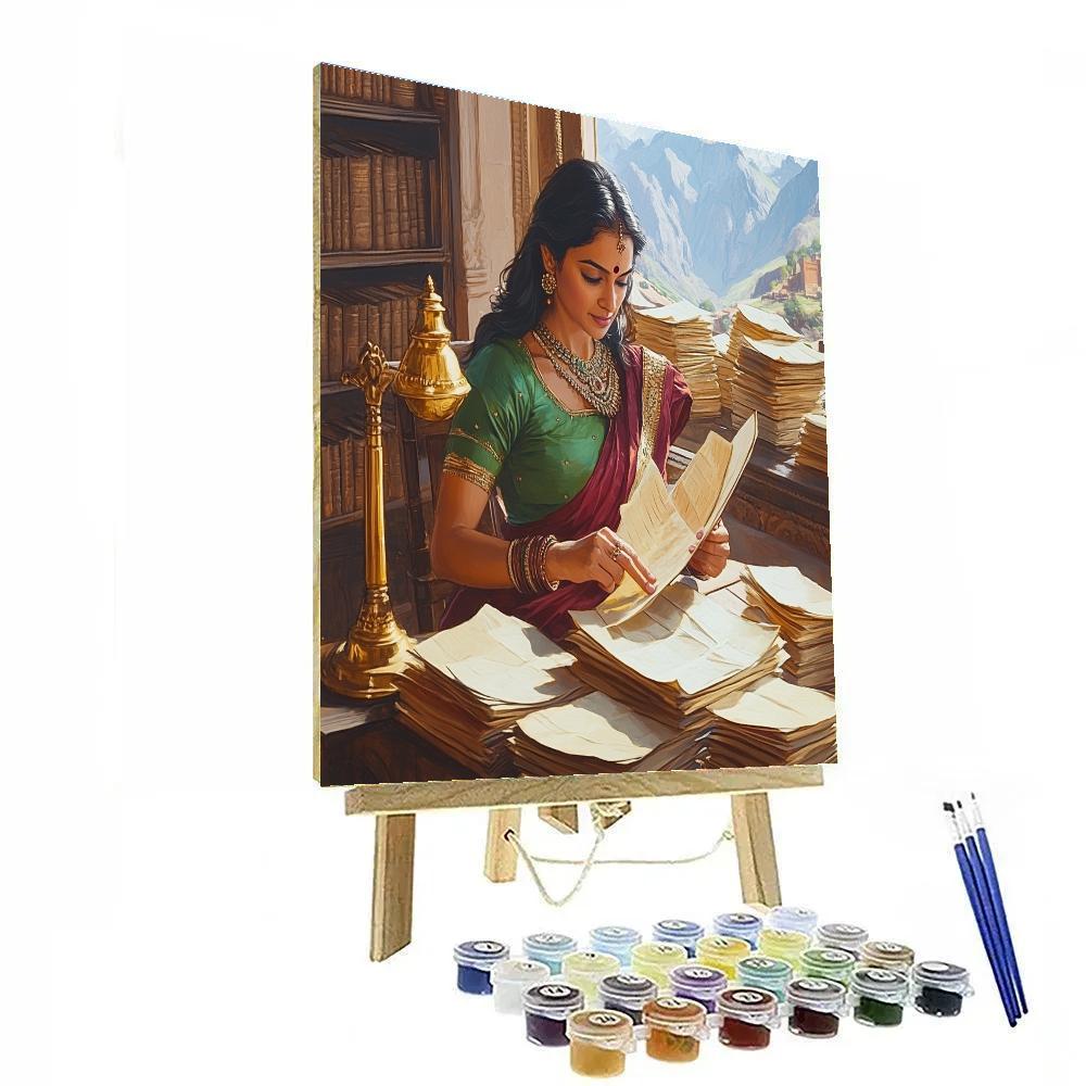 Temple Library Parvati With Palm Leaf Manuscripts Number painting