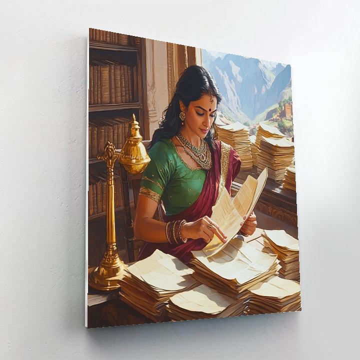 Temple Library Parvati With Palm Leaf Manuscripts Number painting