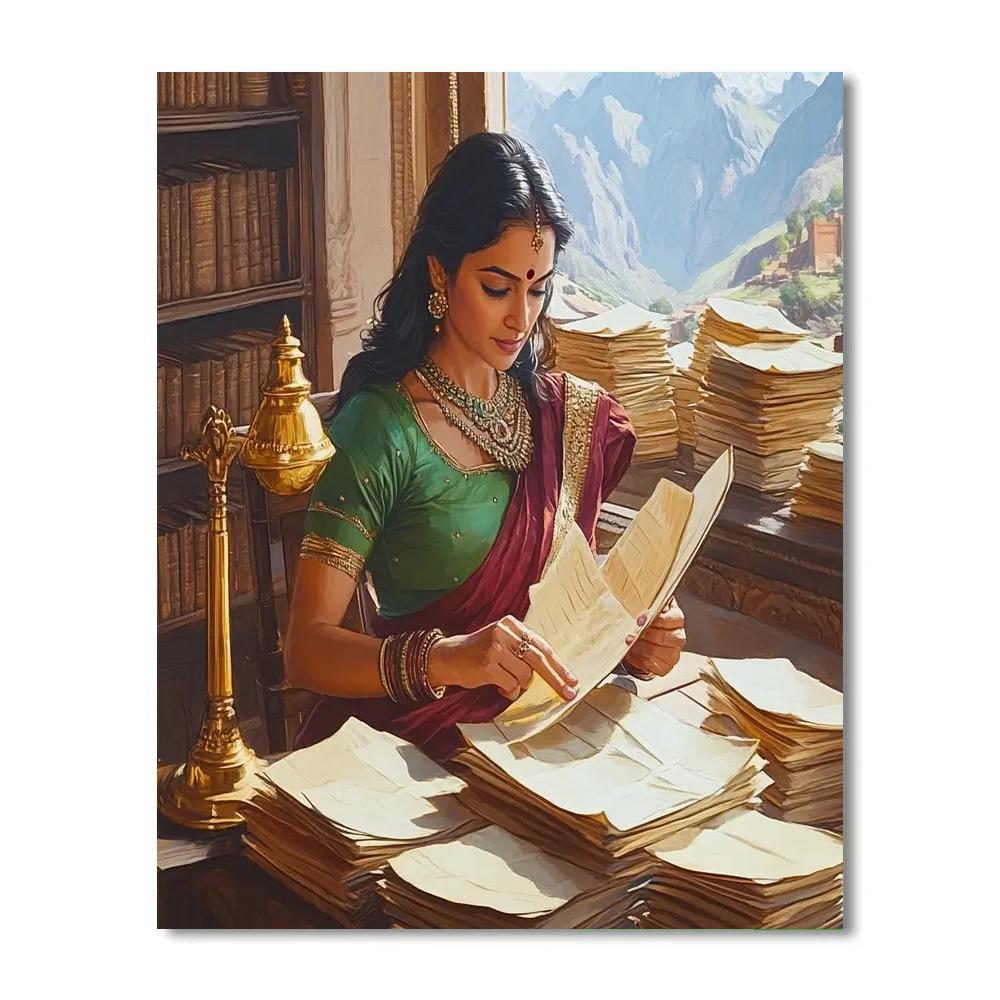 Temple Library Parvati With Palm Leaf Manuscripts Number painting