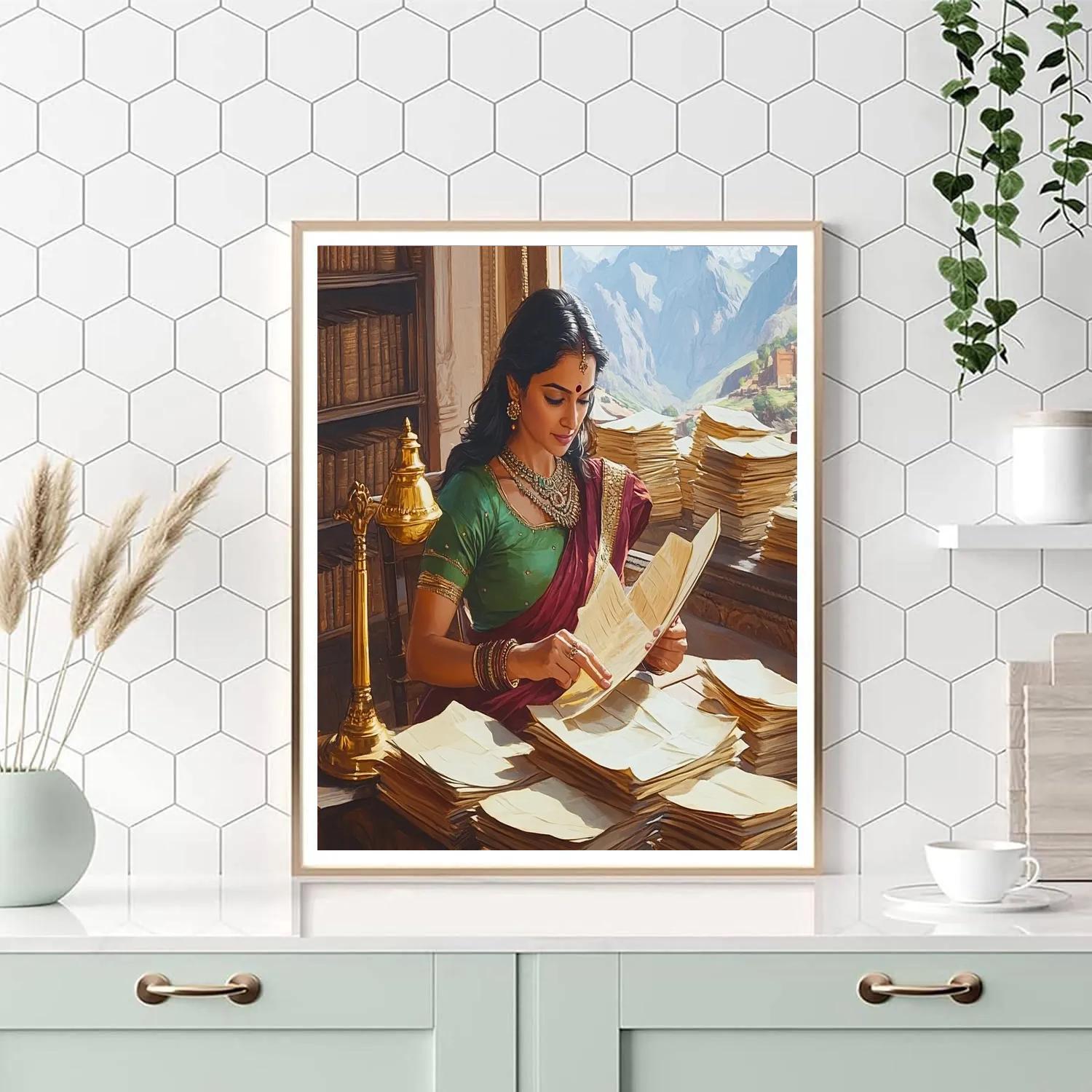 Temple Library Parvati With Palm Leaf Manuscripts Number painting