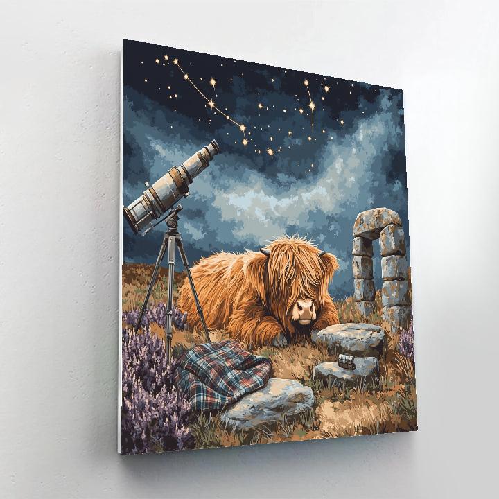 Highland Cow Stargazing By The Stone Circle DIY paint by numbers