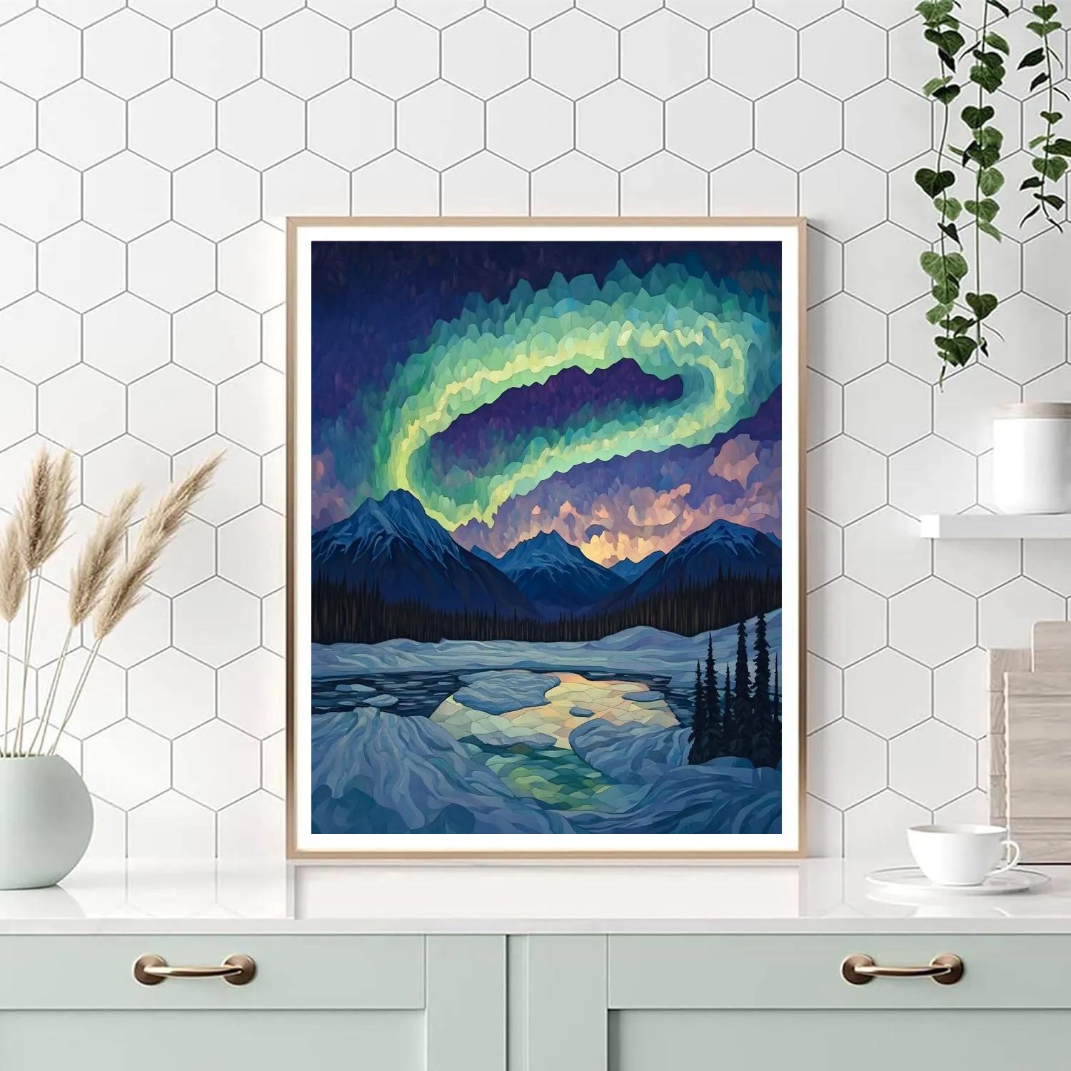 Frederick Varley Inspired Aurora Breaking Over Granite Range DIY paint by numbers