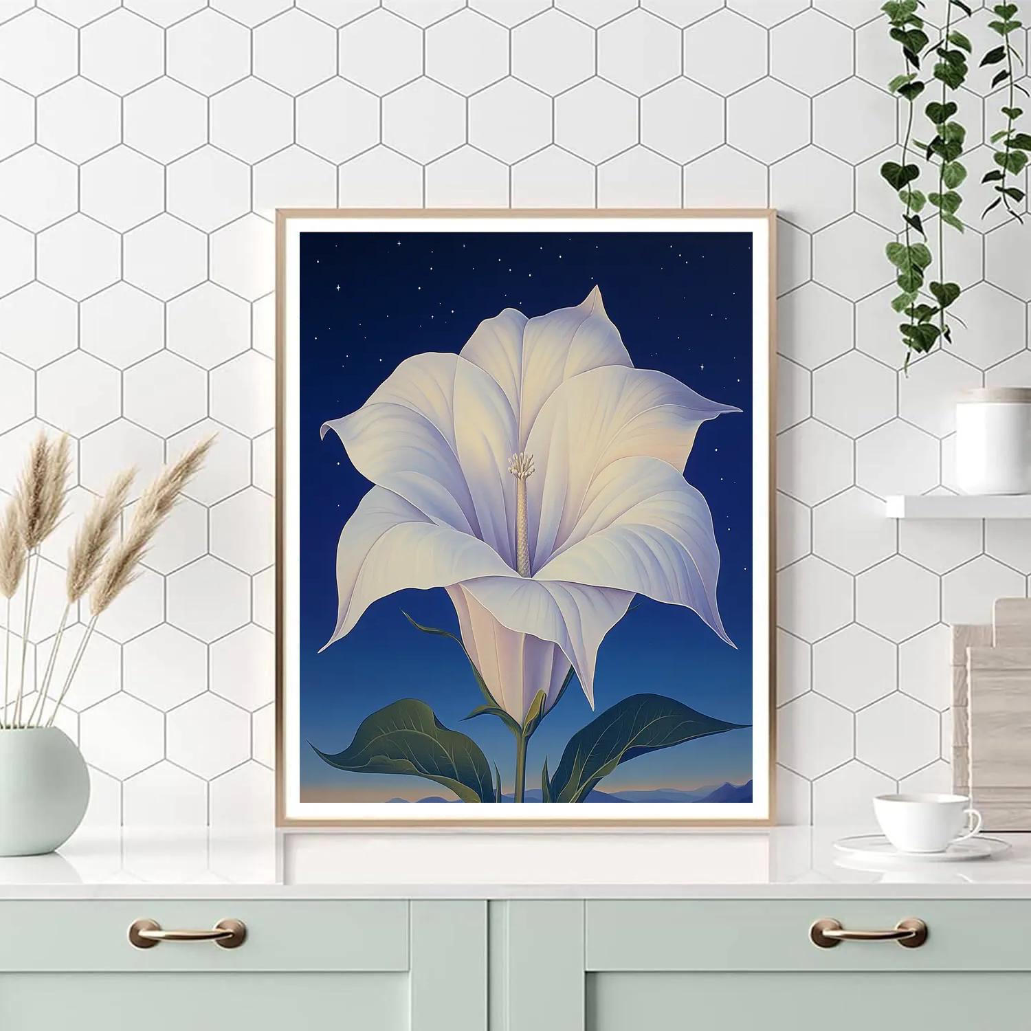 Georgia O’Keeffe Inspired Moonlit Datura And Indigo Sky DIY paint by numbers