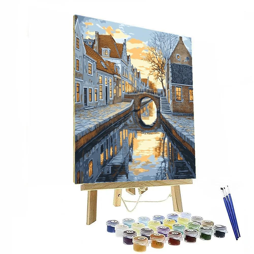 Johannes Vermeer Inspired Delft Canal Mirror At Early Dawn paint by number