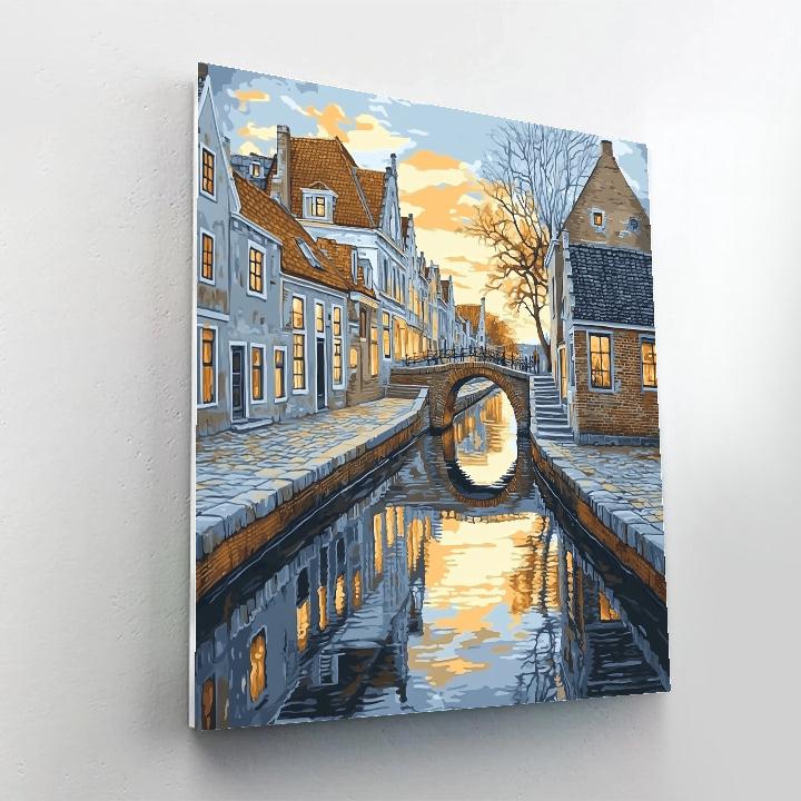 Johannes Vermeer Inspired Delft Canal Mirror At Early Dawn paint by number