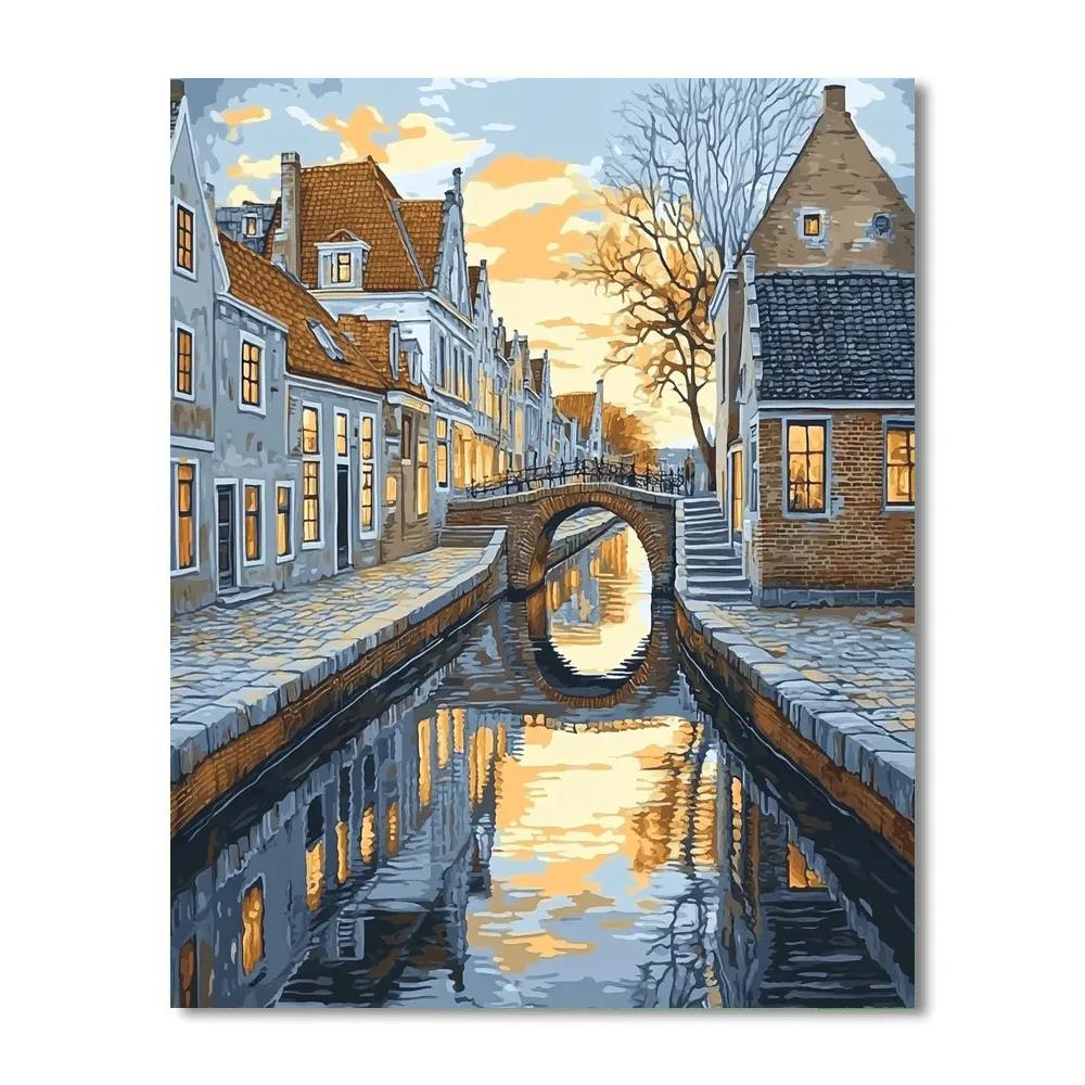 Johannes Vermeer Inspired Delft Canal Mirror At Early Dawn paint by number