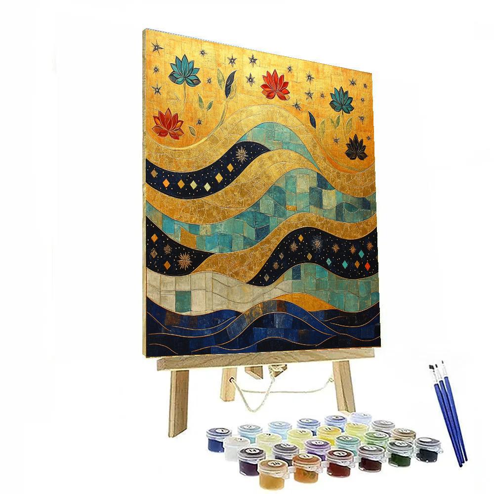 Gustav Klimt Inspired Celestial Lotus River Surface Number painting