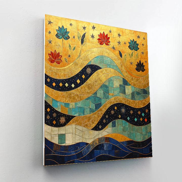 Gustav Klimt Inspired Celestial Lotus River Surface Number painting